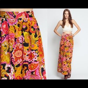 70s Maxi Skirt Hippie GYPSY Bohemian PAISLEY Floral Print  Long Vintage xs